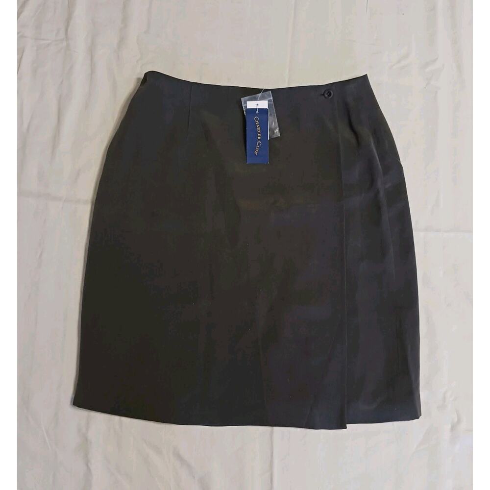 Charter Club Women's Size 14 Greenish Brown Midi Wrap Skirt 100% Silk NWT $65